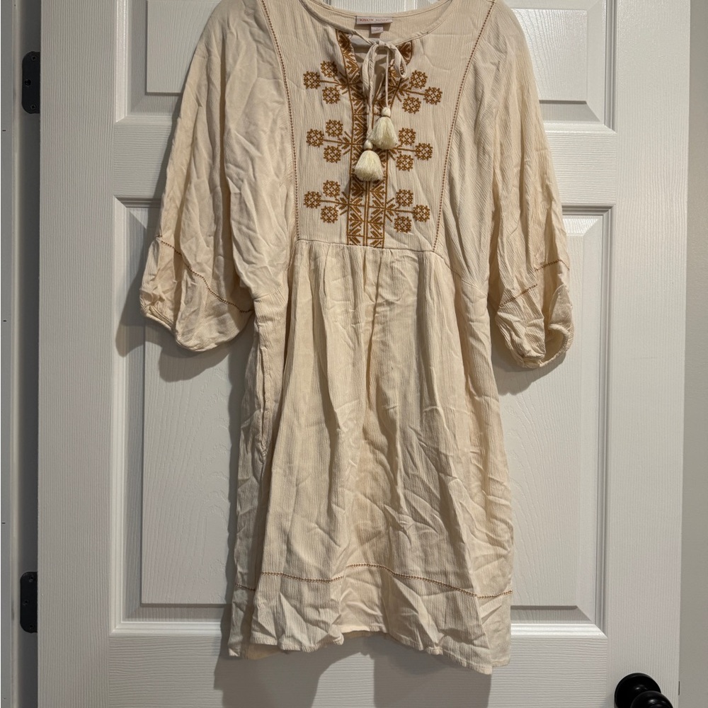 NWOT: Embroidered Cream Dress